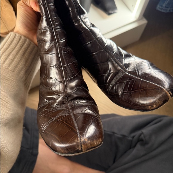 Rouje Dark Brown Croc-Embossed Heeled Boots - Picture 4 of 6